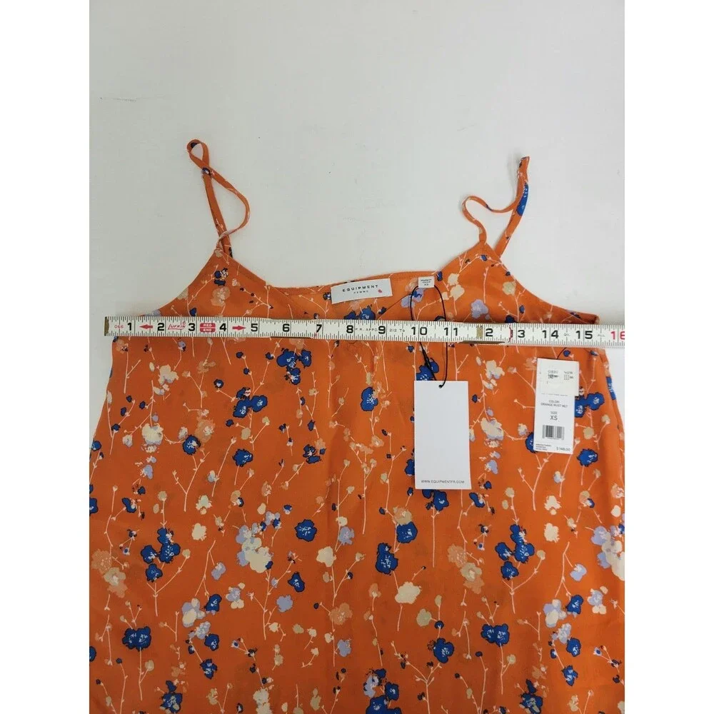 Equipment Femme Women’s Orange Floral Adjustable Strap Cami Silk, Size XS